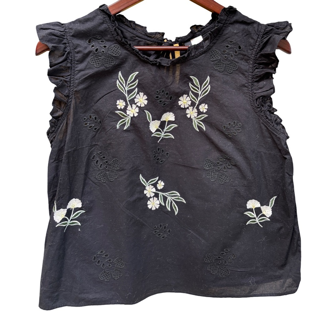 H&M Embroidered Black Cotton Sleeveless Top 14